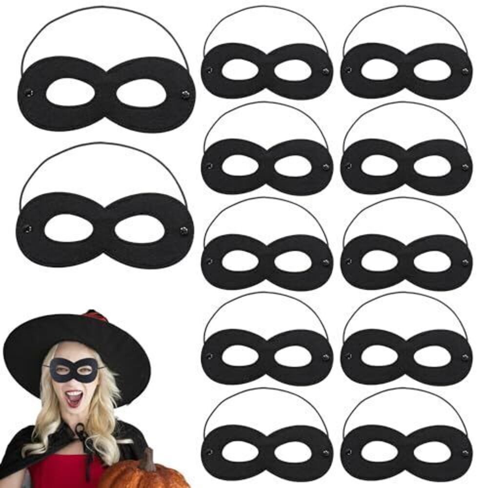 8141 12 Pieces Black Felt Eye Masks, Halloween Half Masks Elastic Felt